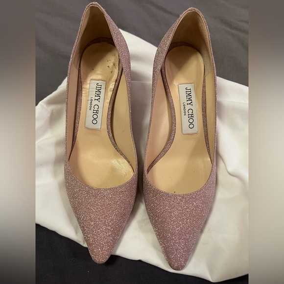 Jimmy Choo Romy Dusty Glitter Pumps Pink - Picture 1 of 7
